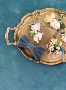 boutonneries velvet bow tie in dusty blue for a velvet themed wedding