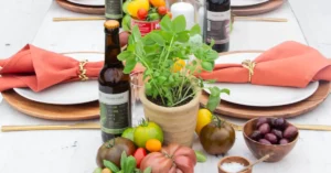 Fresh basil in a pot as decoration for an Italian party