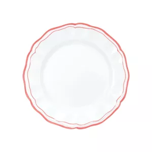 SMERLATO red ceramic plate on a summery table with strawberry decoration