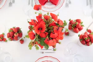 magnolias on silk table of the month june poppy strawberry red white table inspiration 110