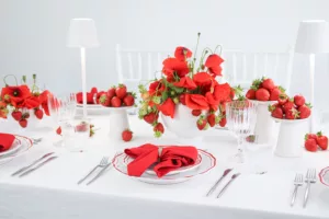 magnolias on silk table of the month june poppy strawberry red white table inspiration 122