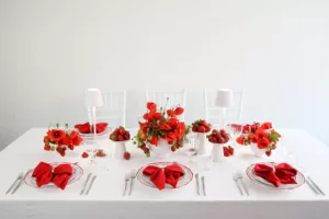magnolias on silk table of the month june poppy strawberry red white table inspiration 179