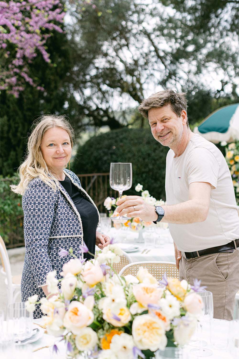 Irka and Marcell from Magnolias on Silk setting a table decorated with flowers during the Reference Masterclass.